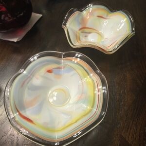 Murano Elegant Pastel Swirl Glass Art Bowls